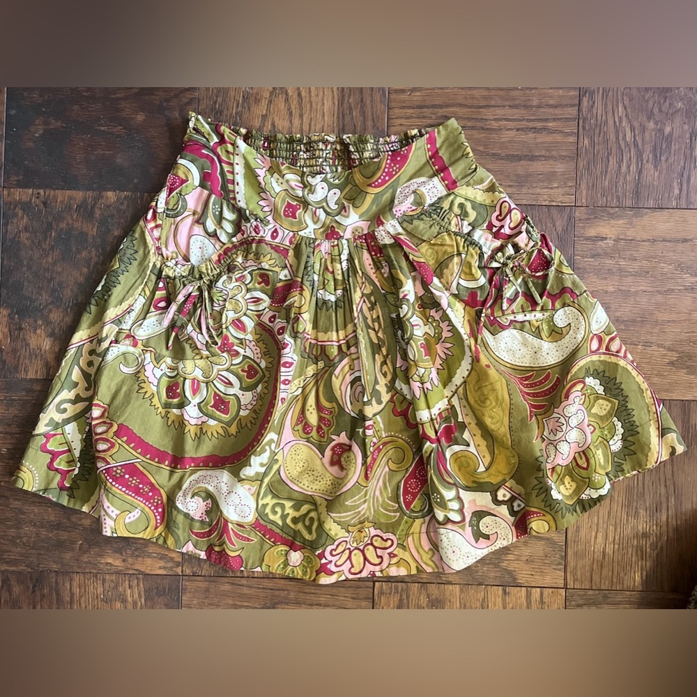 Willow & Clay Anthropologie Boho slouchy pocket paisley mini skirt Green Sz S